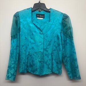 Vintage Lori Weidner Petites Vintage Teal Jacquard ButtonUp Blazer Jacket SIZE10